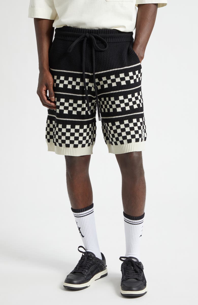 AMIRI Checkered Wool Mesh Shorts, Main, color, Black
