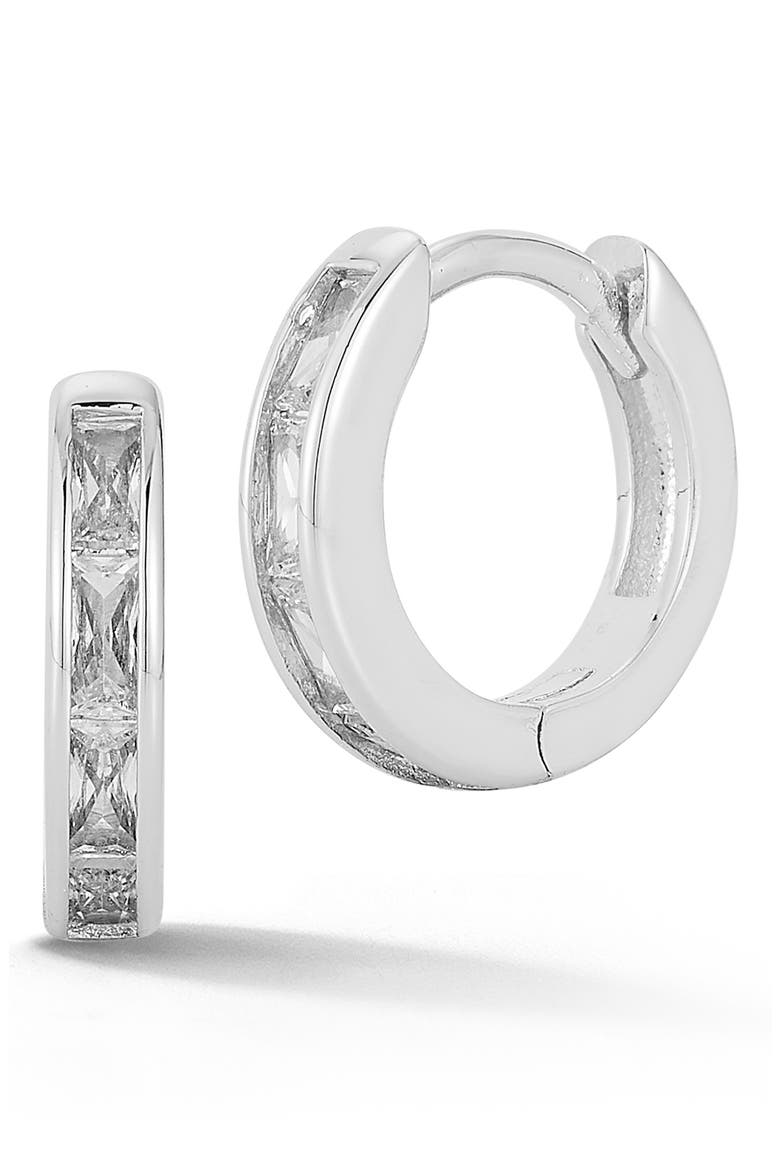 Small Cubic Zirconia Hoop Earrings, Main, color, SILVER
