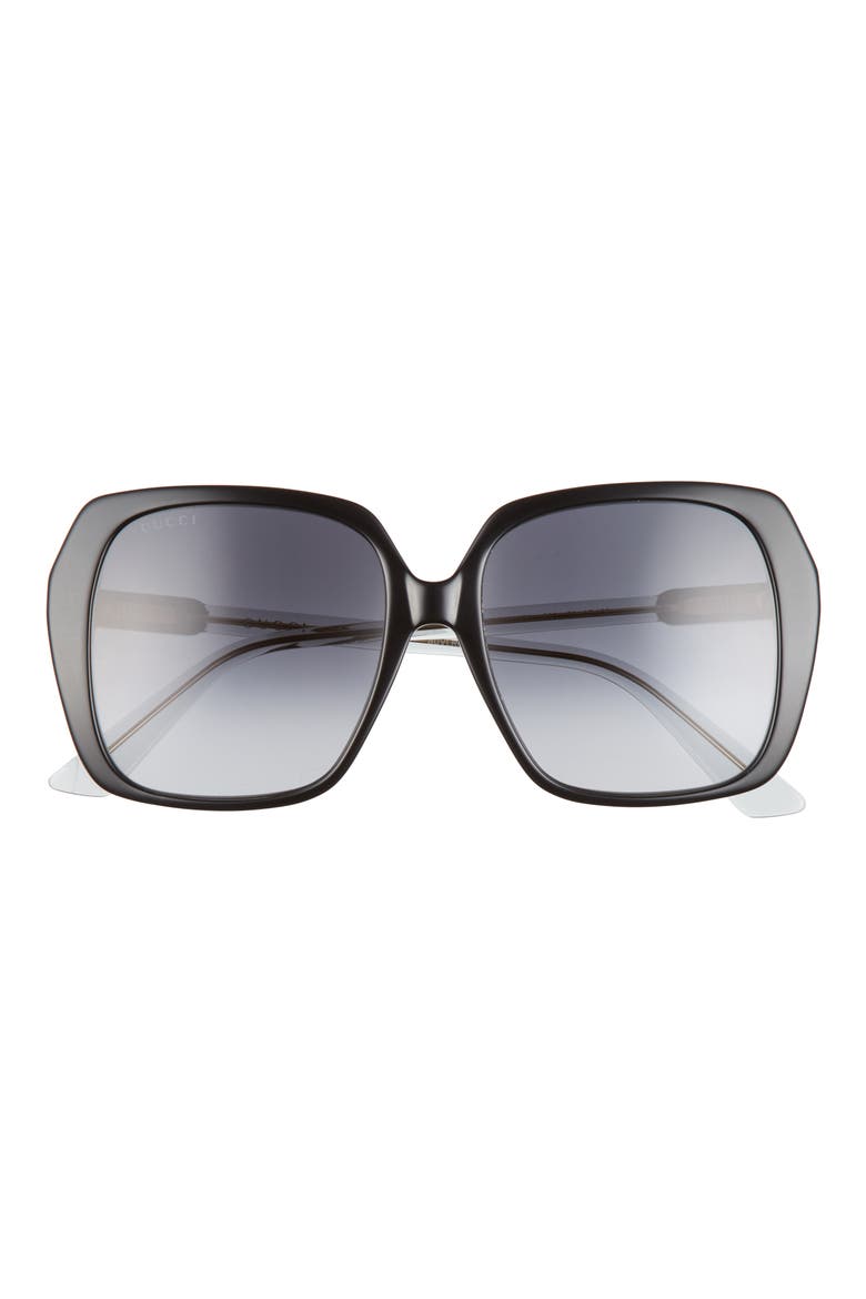 56mm Gradient Geometric Sunglasses, Main, color, SHINY BLACK/ BLUE