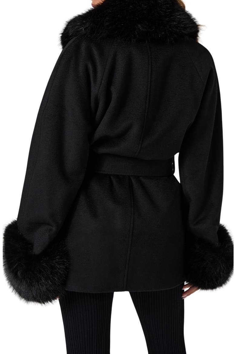 Sophy Wool Double Breasted Coat with Faux Fur Trim, Alternate, color, JBLACK-BLACK