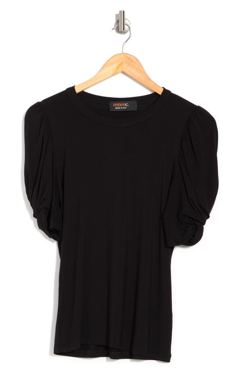 Renee C Solid Scrunched Sleeve Top, Alternate, color, Black