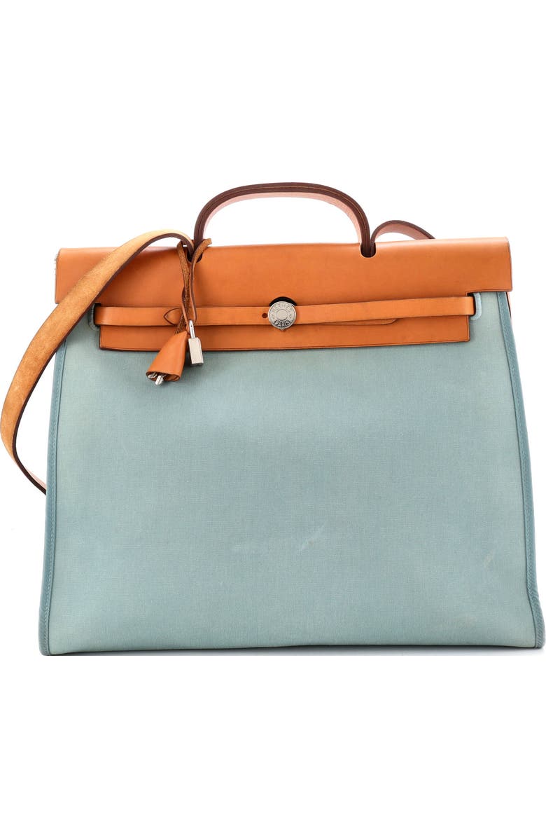 Pre-Owned Hermes Herbag Zip Leather and Toile 39, Main, color, Ciel