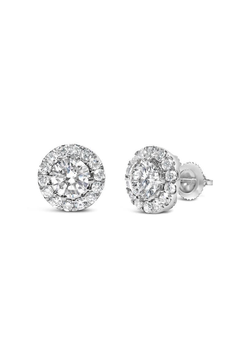 14K White Gold 3.0 Cttw Lab-Grown Diamond Hidden Halo Stud Earrings, Alternate, color, White