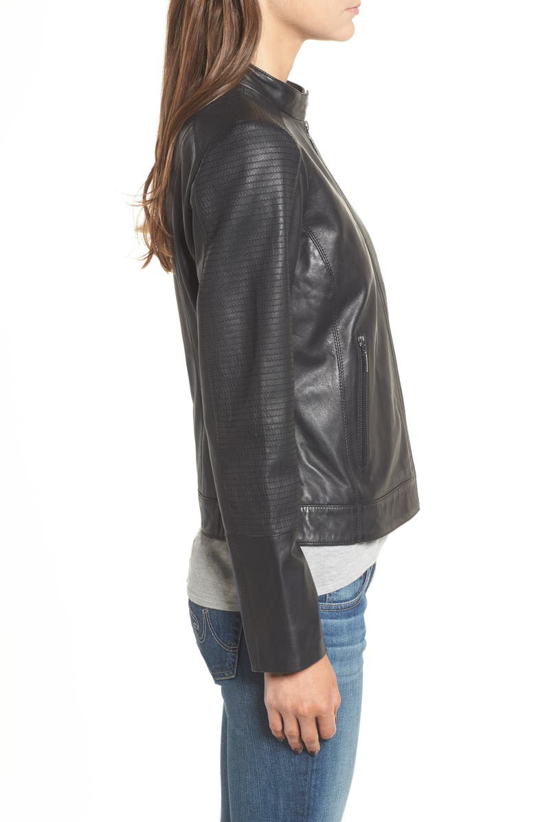 Bernardo Kirwin Leather Moto Jacket, Alternate, color, Black