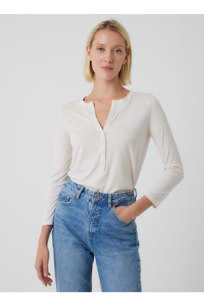 Lyocell Cotton Three Quarter Sleeve Henley, Main, color, CREAM