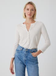 Majestic Filatures Lyocell Cotton Three Quarter Sleeve Henley