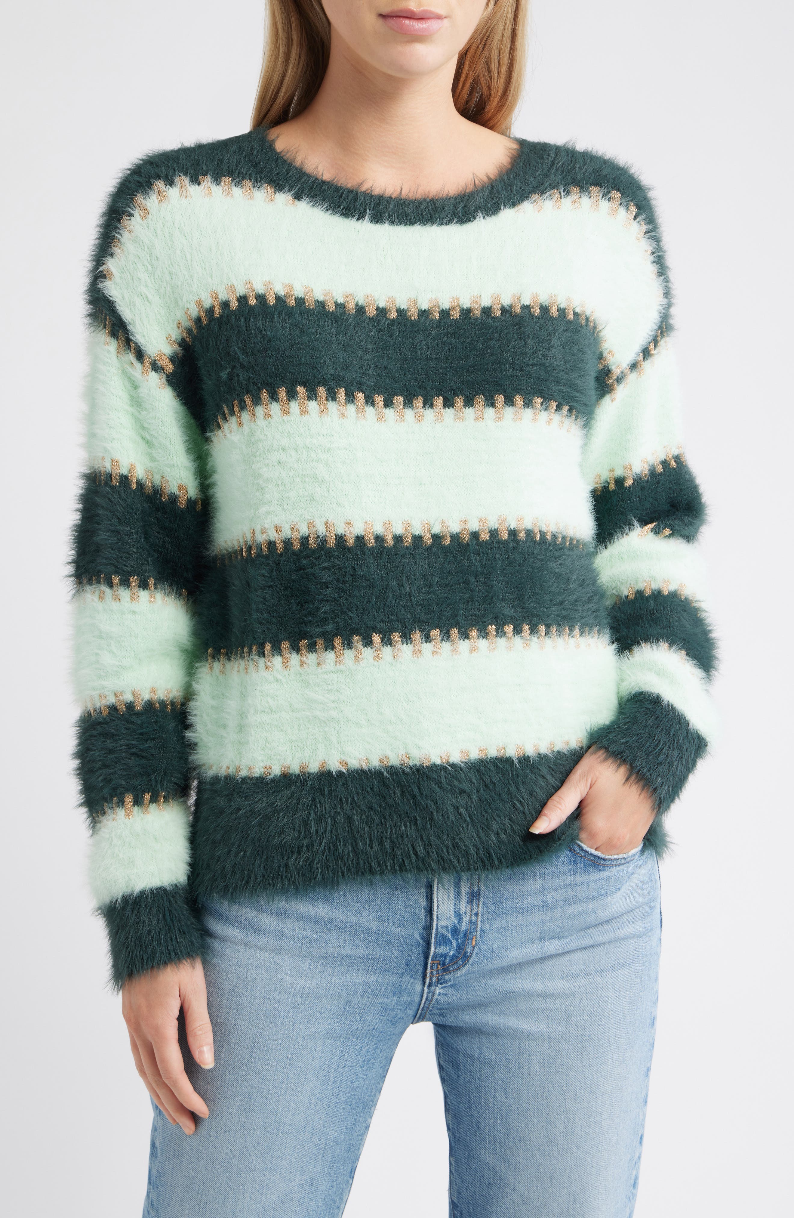 City Blues Women's Stripe Metallic Boat Neck Sweater