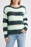 CITY BLUES Stripe Metallic Boat Neck Sweater