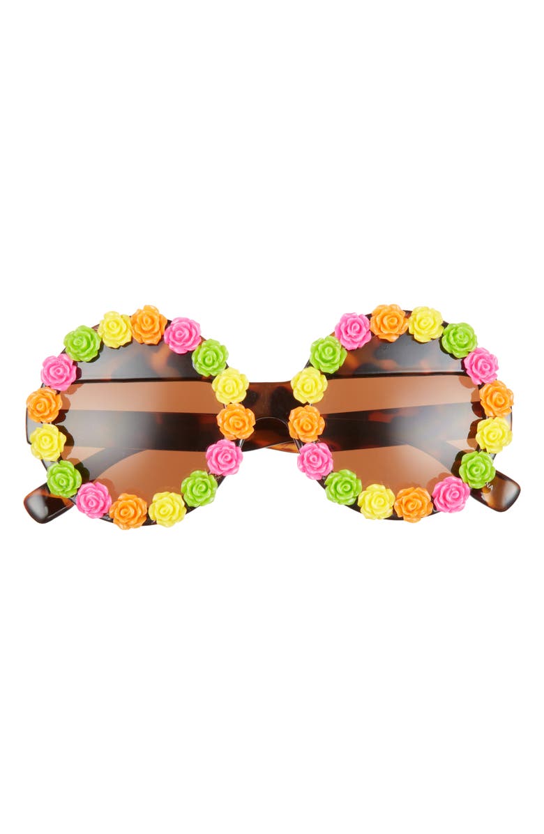 Rad + Refined Flower 55mm Round Sunglasses, Main, color, Tortoise/ Brown