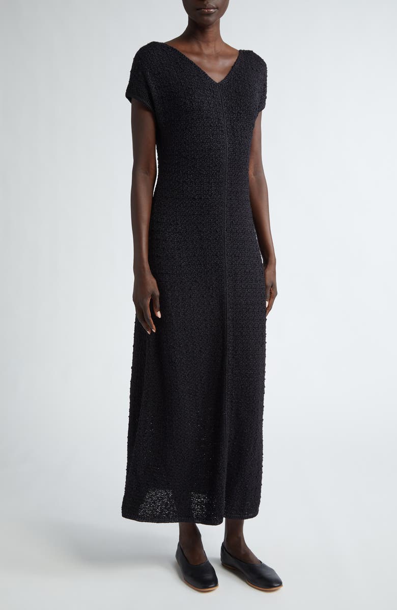 Lafayette 148 New York Textured Stitch Tussah Silk Midi Dress, Main, color, 