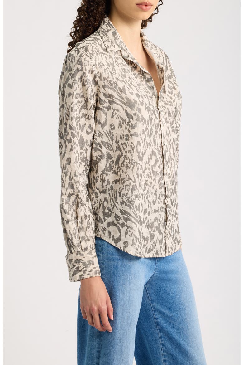 Eileen Relaxed Linen Shirt, Alternate, color, GLITTER ANIMAL PRINT