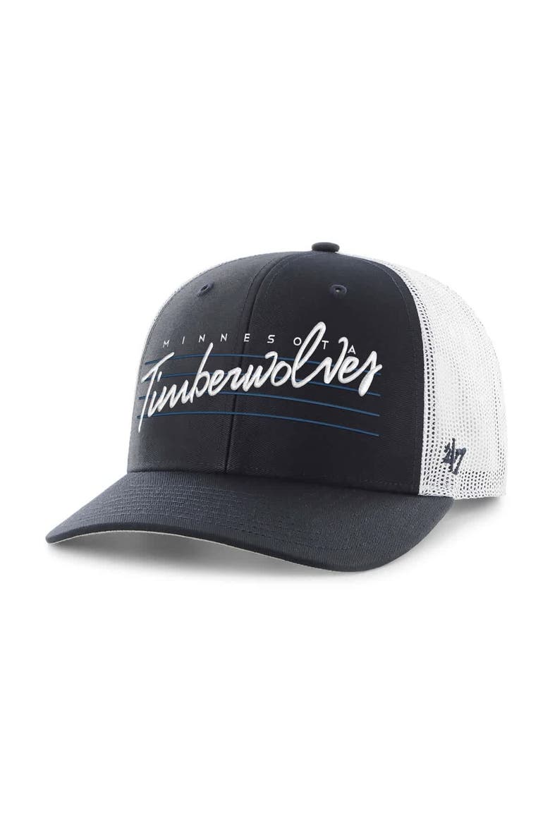 Men's '47 Navy Minnesota Timberwolves Downburst Trucker Adjustable Hat, Alternate, color, Navy