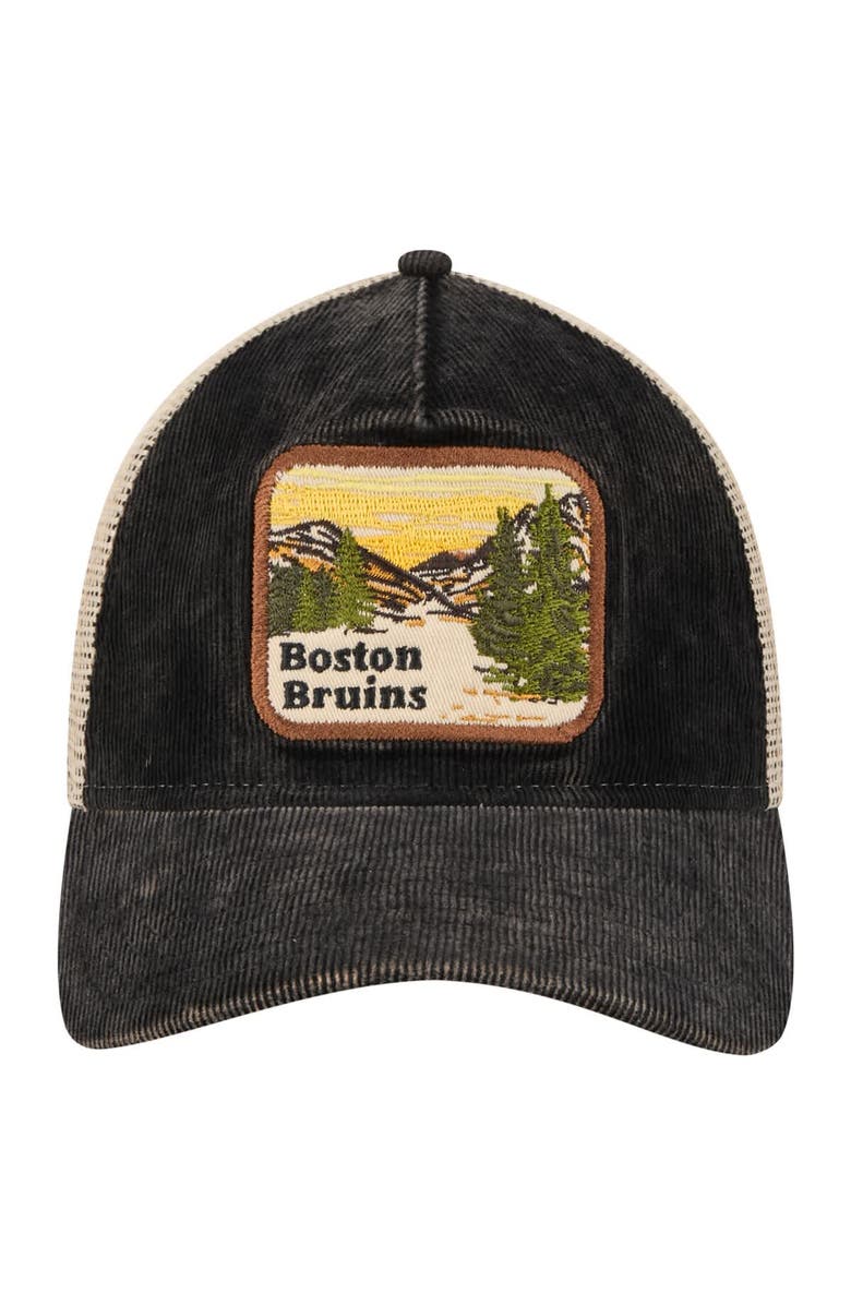 New Era Men's New Era Black/Cream Boston Bruins Vintage Landscape 9TWENTY A-Frame Adjustable Trucker Hat, Alternate, color, Black