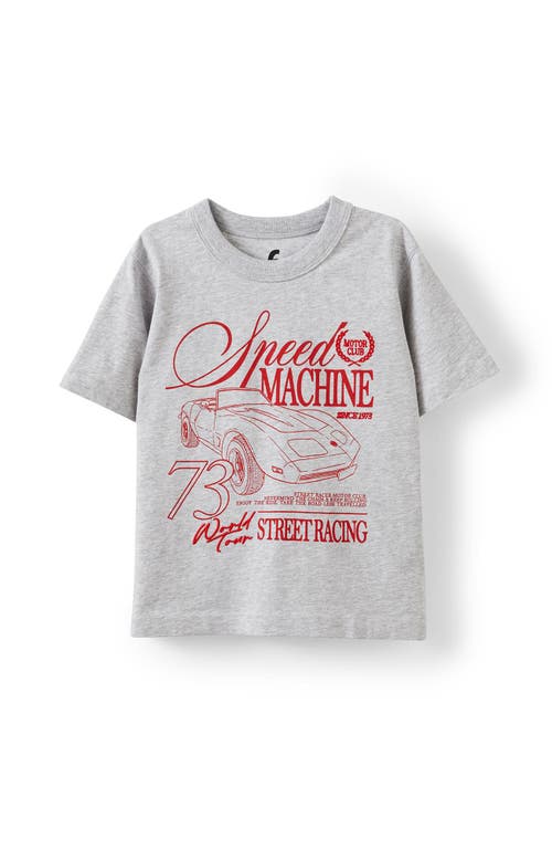 Cotton On Kids Kid's Jonny Short Sleeve Graphic Print Tee In Fog Grey Marle Speed Machine