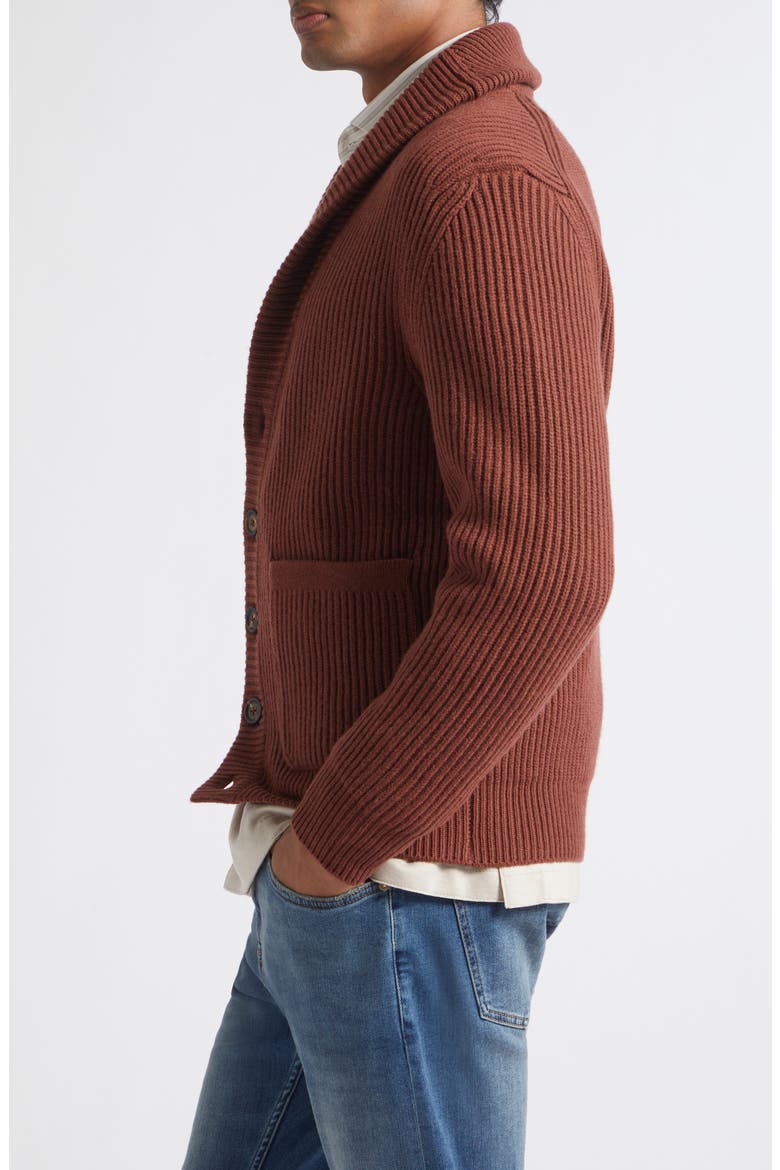 Rib Shawl Collar Wool Cardigan, Alternate, color, AMBER