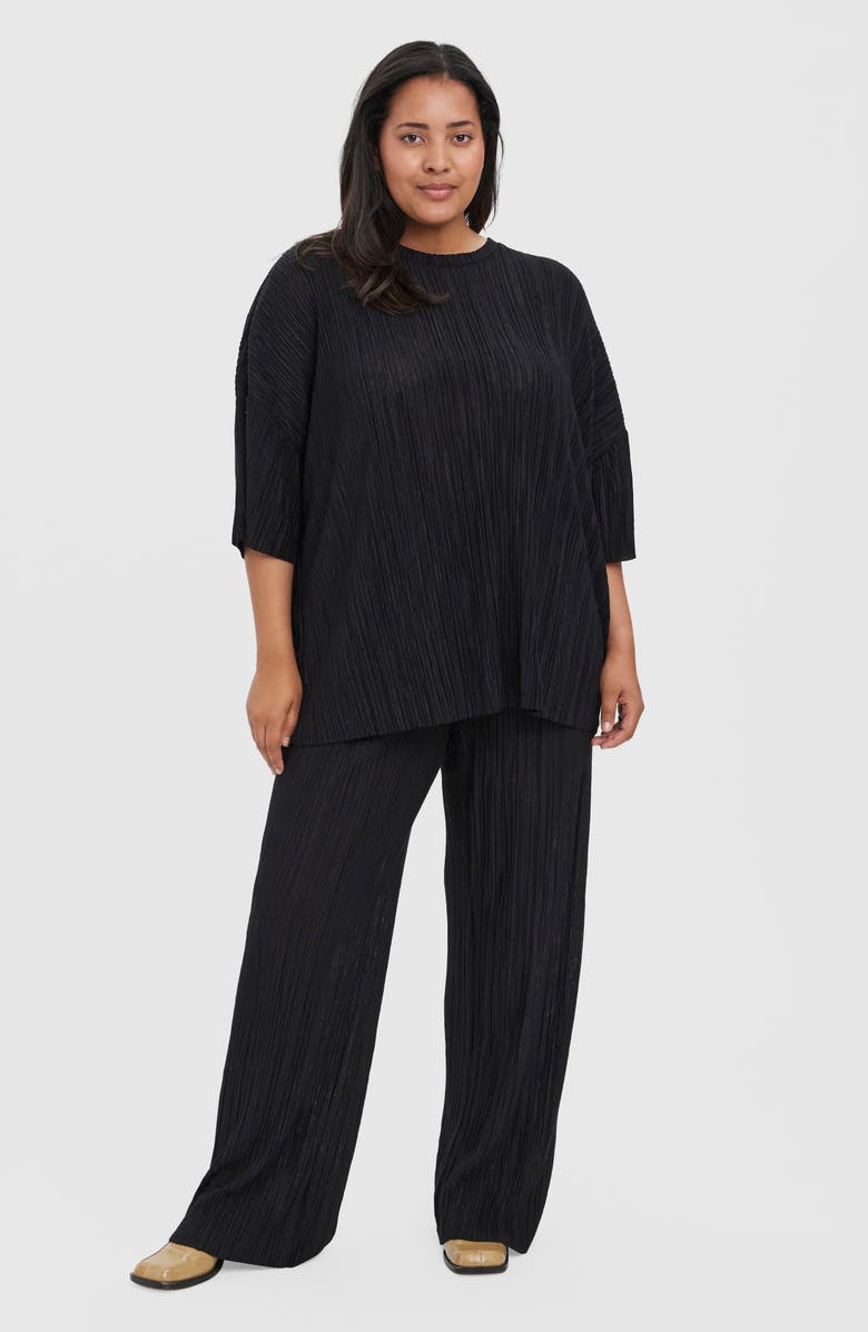 VERO MODA CURVE Cari High Waist Plissé Wide Leg Pants, Alternate, color,
