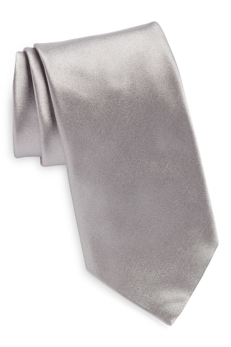 Silk Satin Tie, Main, color, SILVER