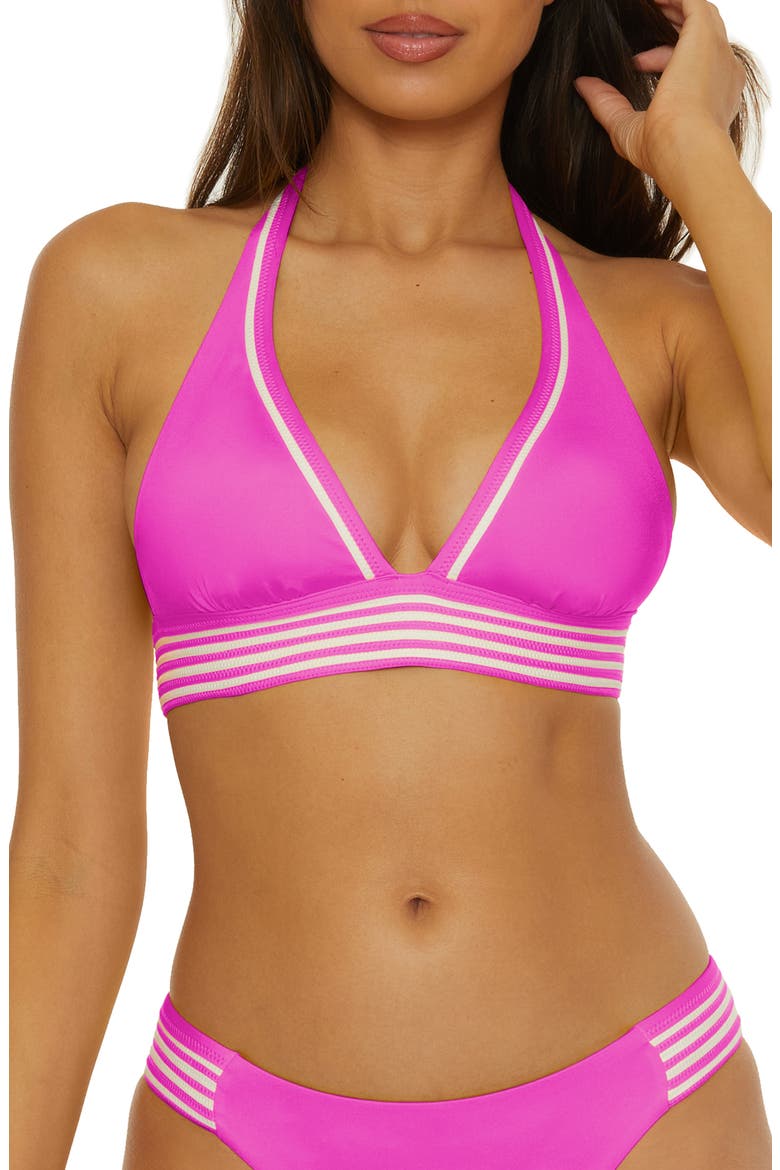 Monaco Pleated Halter Bikini Top, Main, color, PEONY