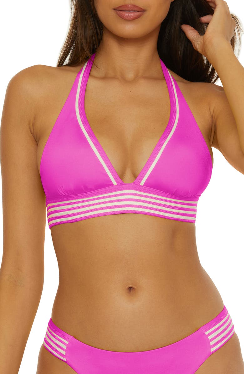 Trina Turk Monaco Pleated Halter Bikini Top, Main, color, Peony