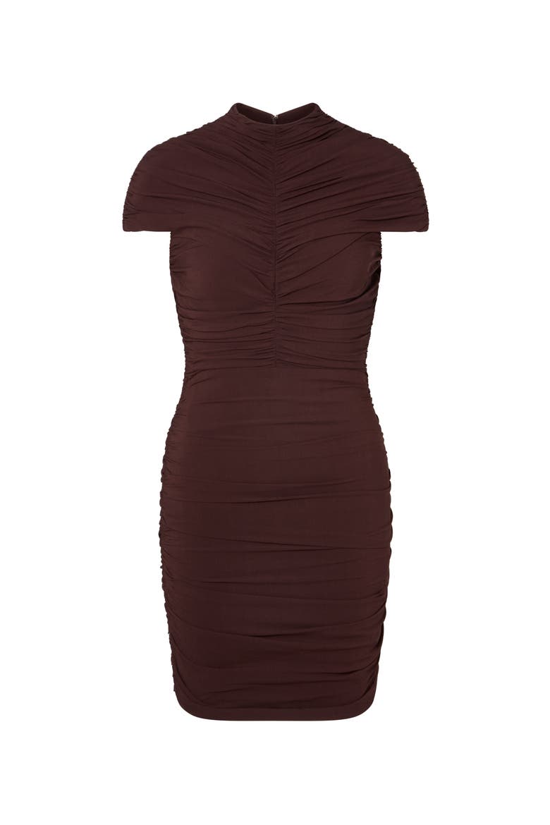 Loana Draped Chiffon Mini Dress, Alternate, color, Espresso