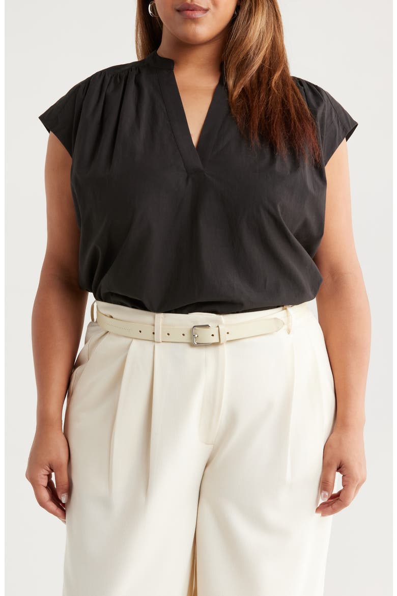Shirred Cap Sleeve Top, Main, color, BLACK