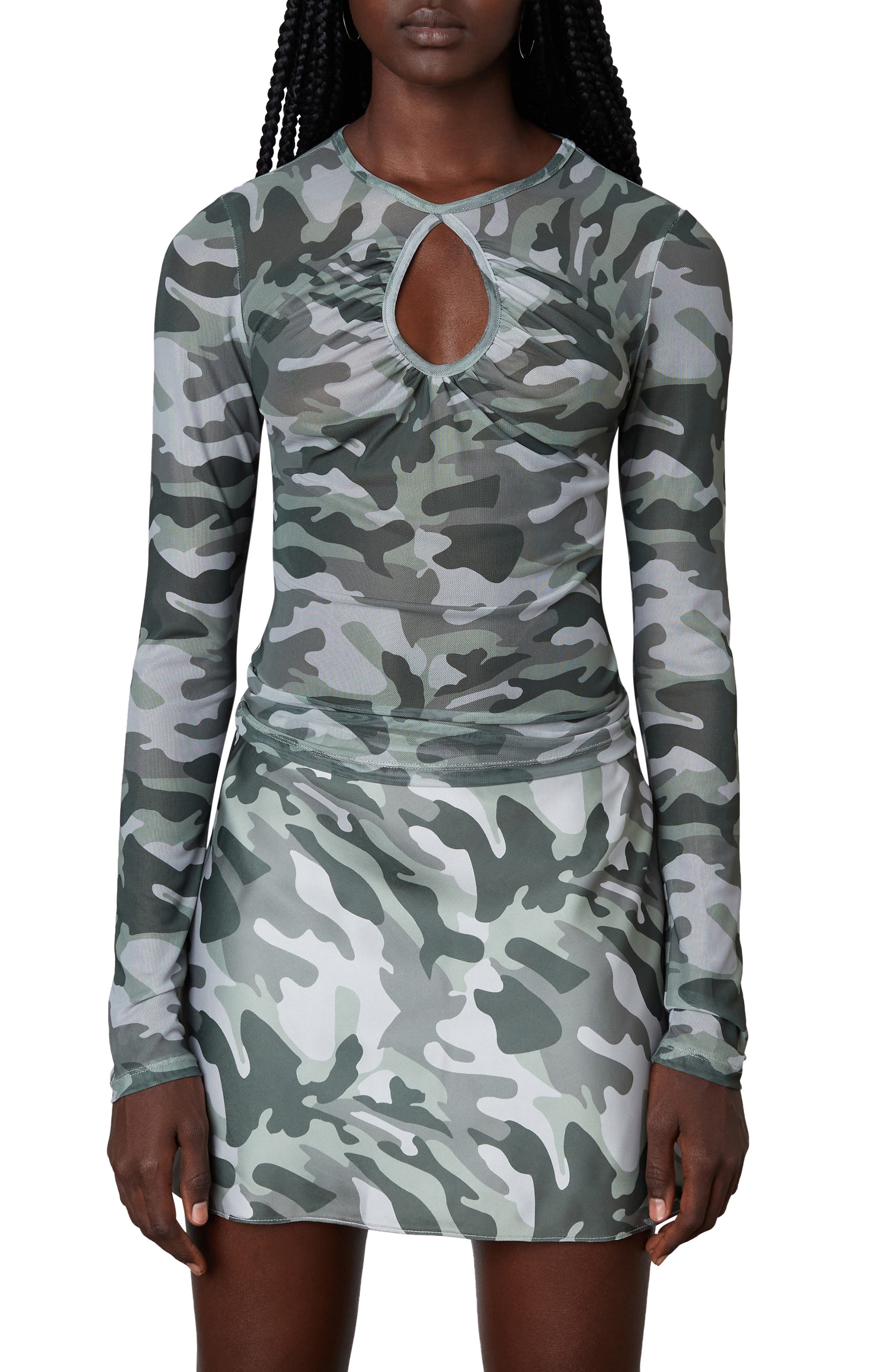 Nia Keyhole Mesh Long Sleeve Top