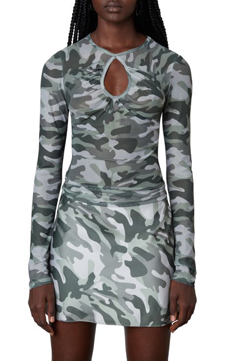 Keyhole Mesh Long Sleeve Top