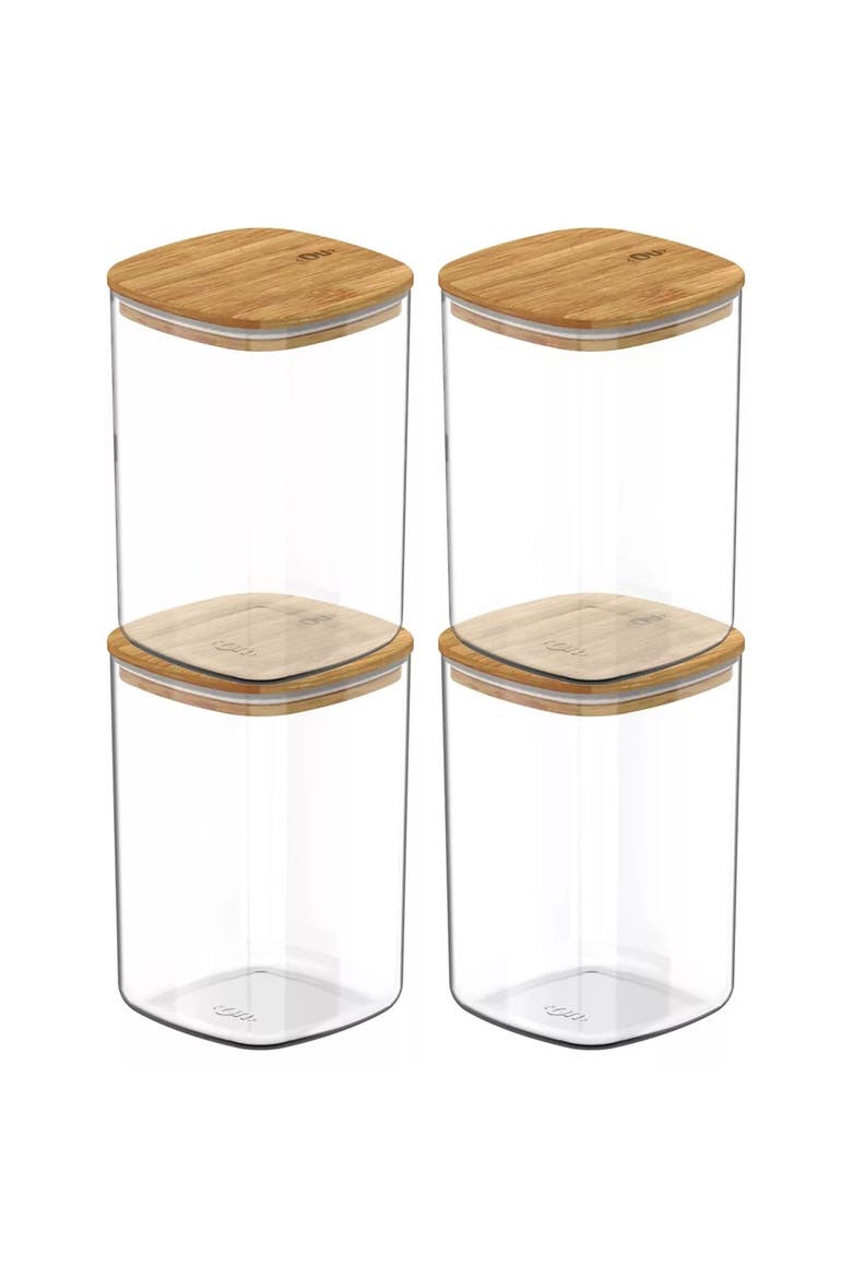 Clear Stackable Airtight Food Storage Container Set with Wood Lid 8 Piece, Main, color, Clear