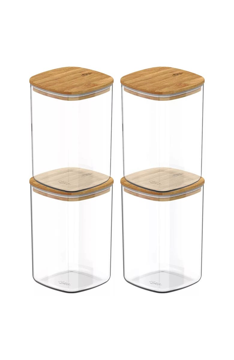 OU Clear Stackable Airtight Food Storage Container Set with Wood Lid 8 Piece, Main, color,