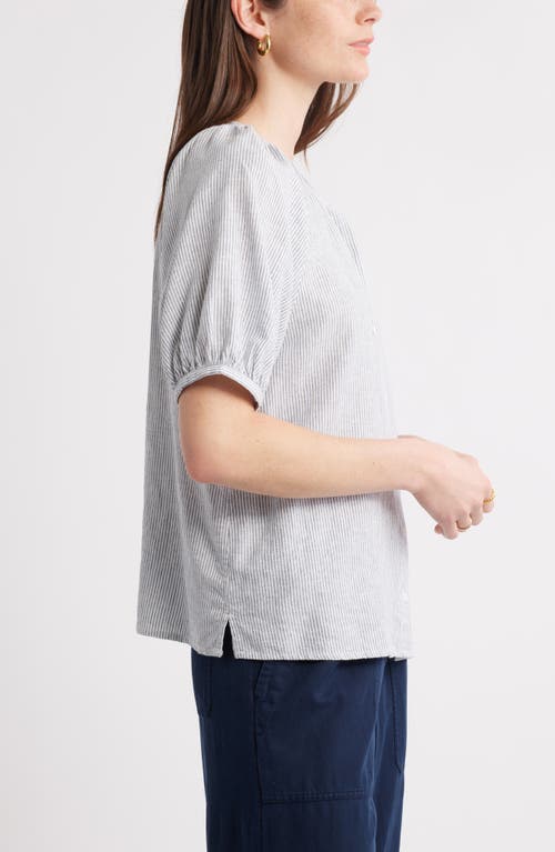 Caslon ® Stripe Linen Blend Puff Sleeve Top In White