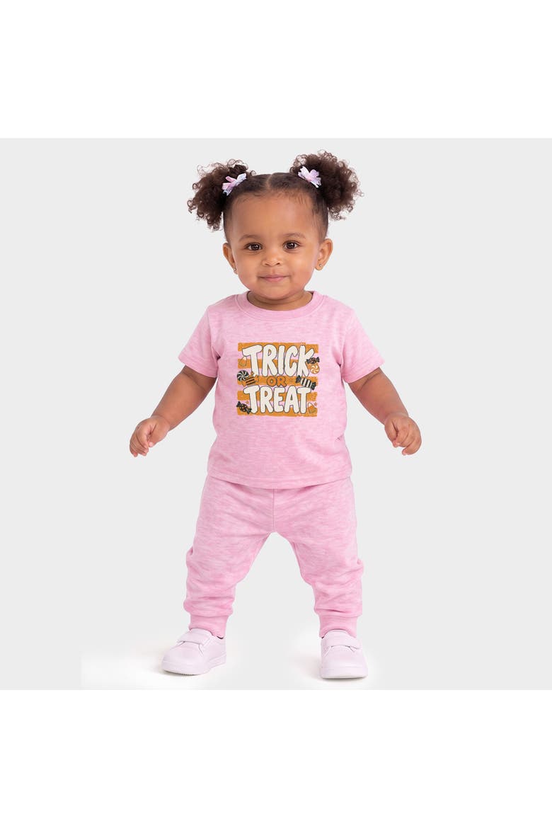 Trick or Treat Stripes Jogger Pant Crew Set Baby, Alternate, color, Cotton Candy