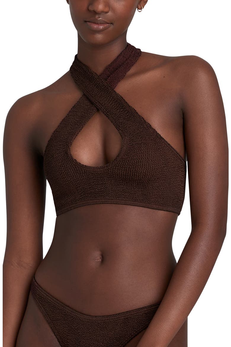 BOUND by Bond-Eye Carmen Crop Bikini Top, Main, color, CHOCOLATE