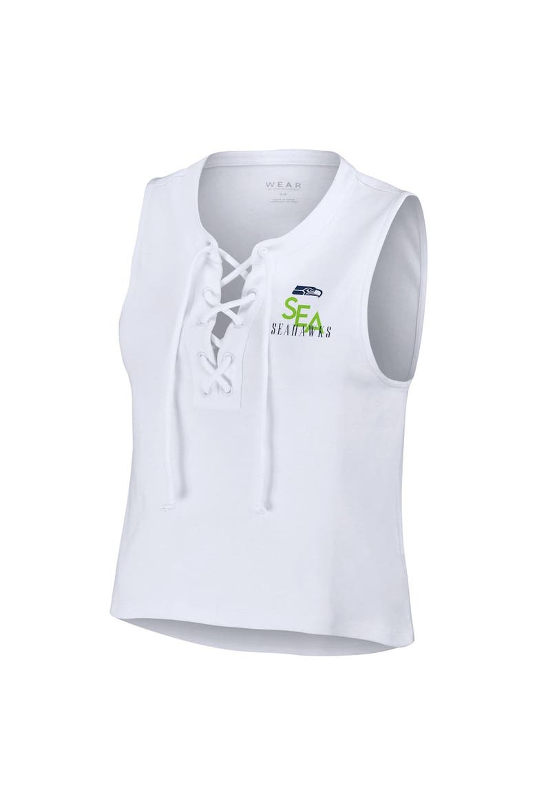 Women's WEAR by Erin Andrews  White Seattle Seahawks Lace-Up Tank Top, Alternate, color, White