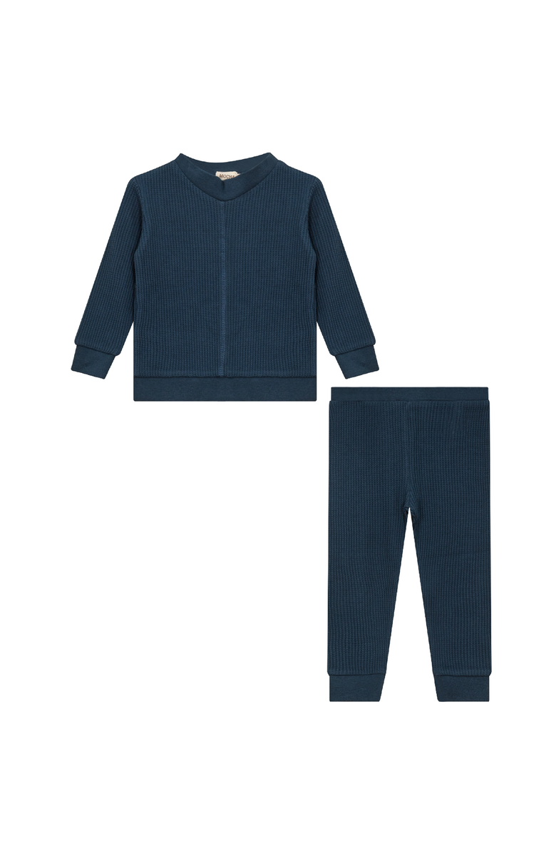 Mocha Stretch Waffle 2 Piece Long Sleeve VNeck Top and Pants Set, Main, color, Teal