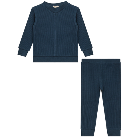 Stretch Waffle 2 Piece Long Sleeve VNeck Top and Pants Set
