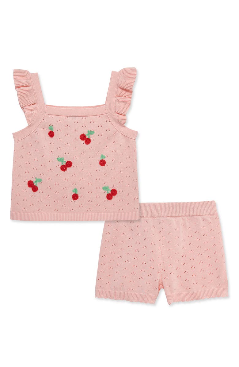 Little Me Cherry Pointelle Knit Tank & Shorts Set, Main, color, Pink