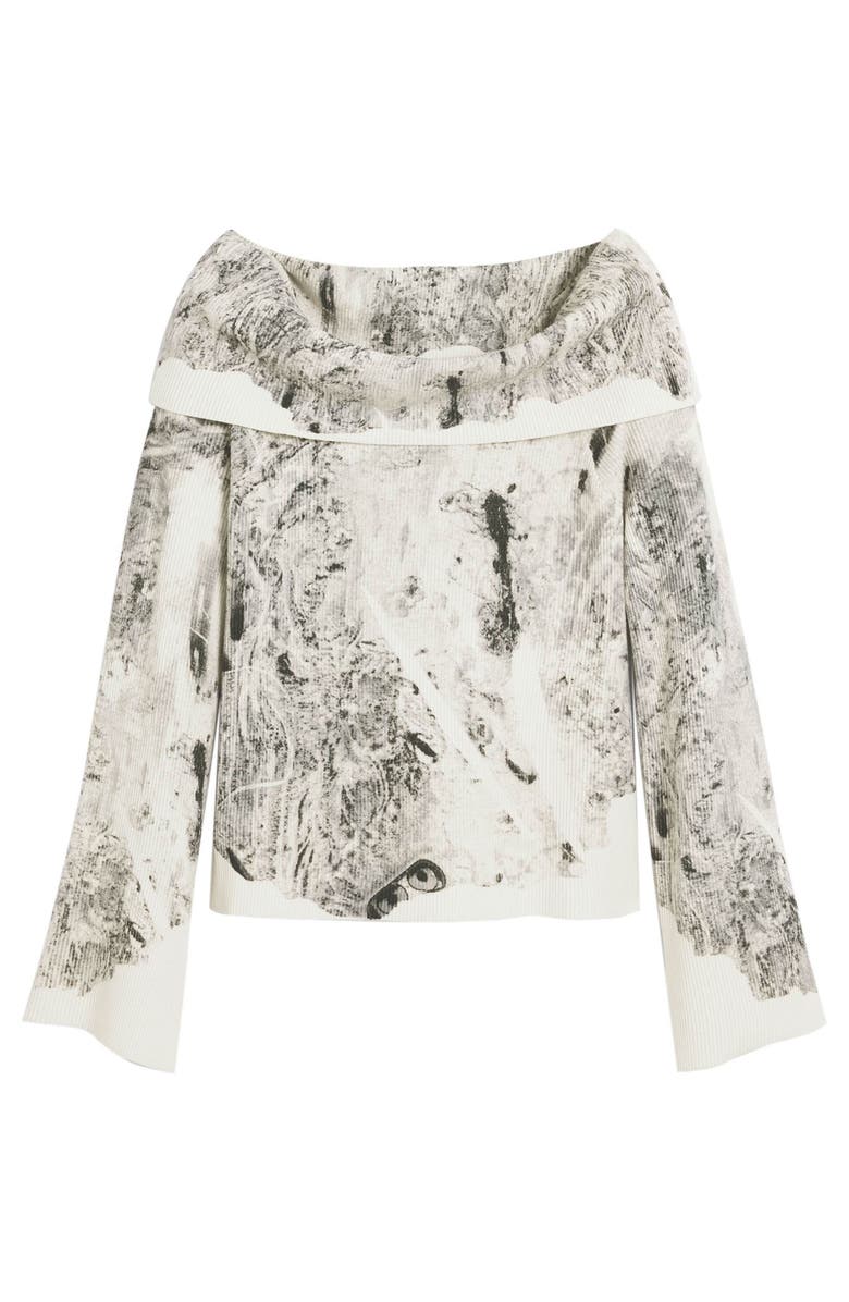 Desigual Abstract Print Off the Shoulder Sweater, Alternate, color, Anthracite Gray