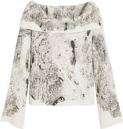Desigual Abstract Print Off the Shoulder Sweater