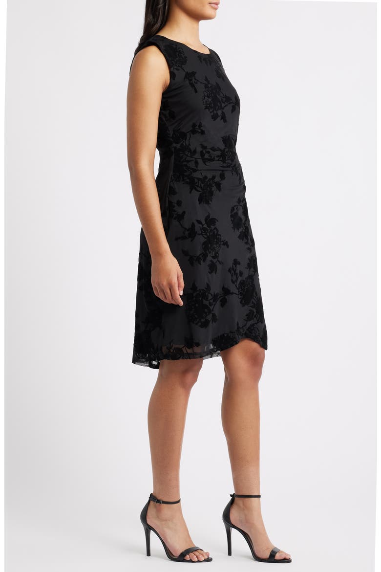 Flocked Faux Wrap Dress, Alternate, color, BLACK