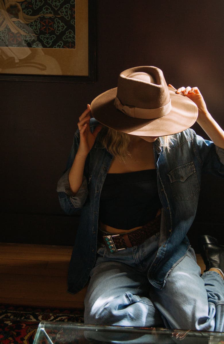 MODERN MONARCHIE Beige Wool Felted Fedora, Alternate, color, Beige