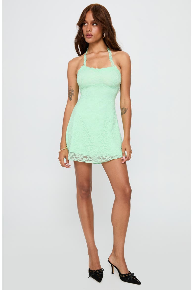 Lace Halter Minidress, Alternate, color, AQUA