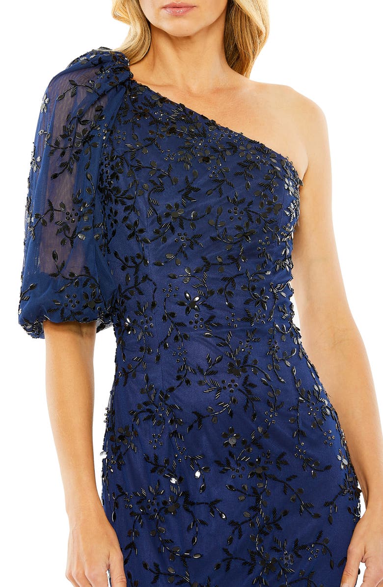 Mac Duggal Embellished Puff Sleeve One-Shoulder Gown, Alternate, color, 