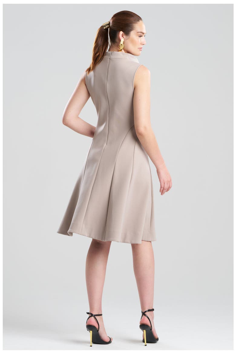 Techno Crepe Fit & Flare Funnel Neck Dress, Alternate, color, TAUPE