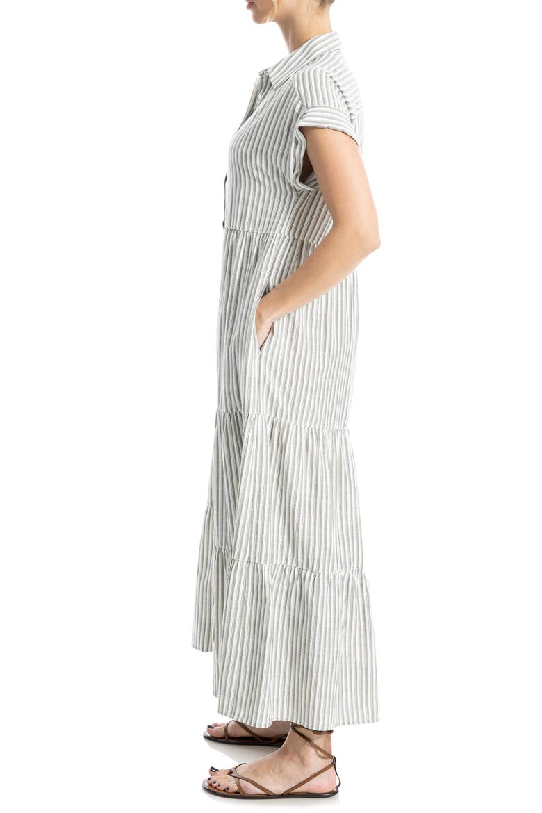 Tiered Maxi Shirtdress, Alternate, color, IVORY/ OLIVE STRIPE