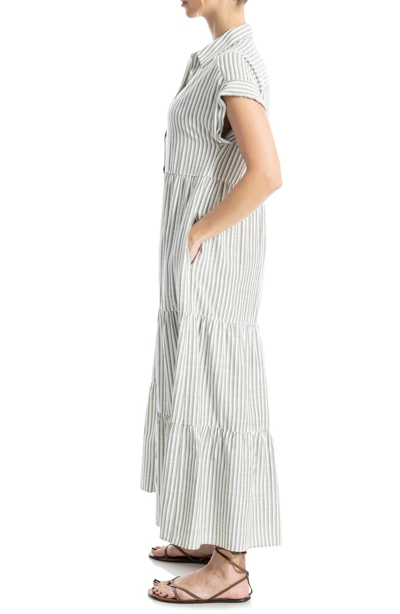 MAX STUDIO Tiered Maxi Shirtdress, Alternate, color, Ivory/ Olive Stripe