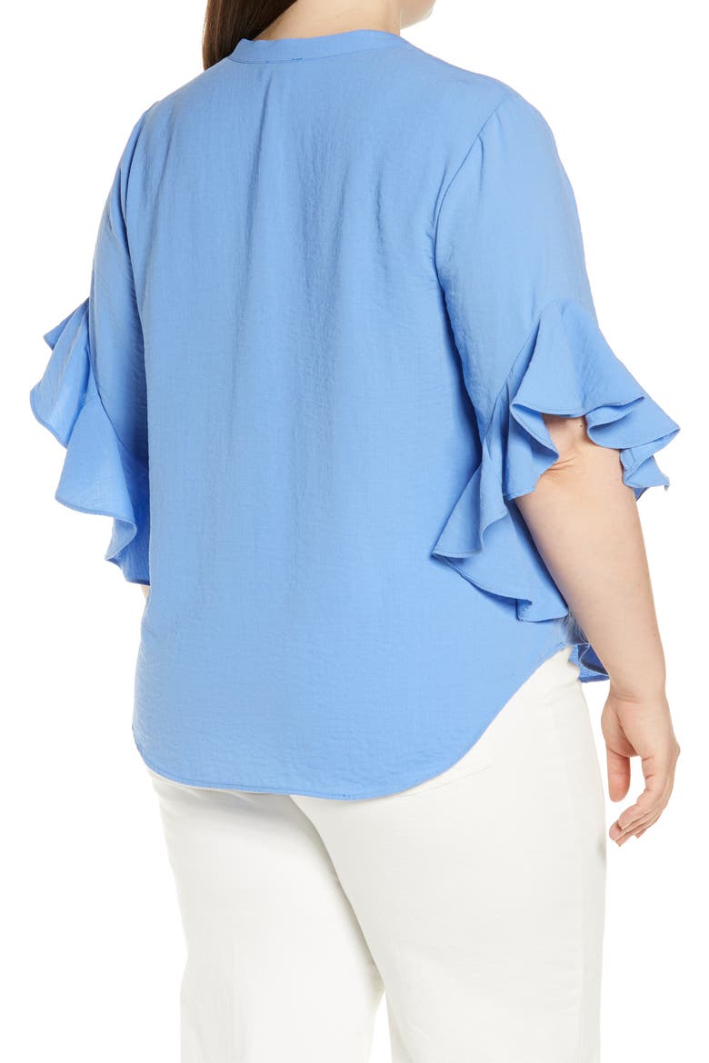 Ruffle Sleeve Popover Top, Alternate, color, BLUE JAY