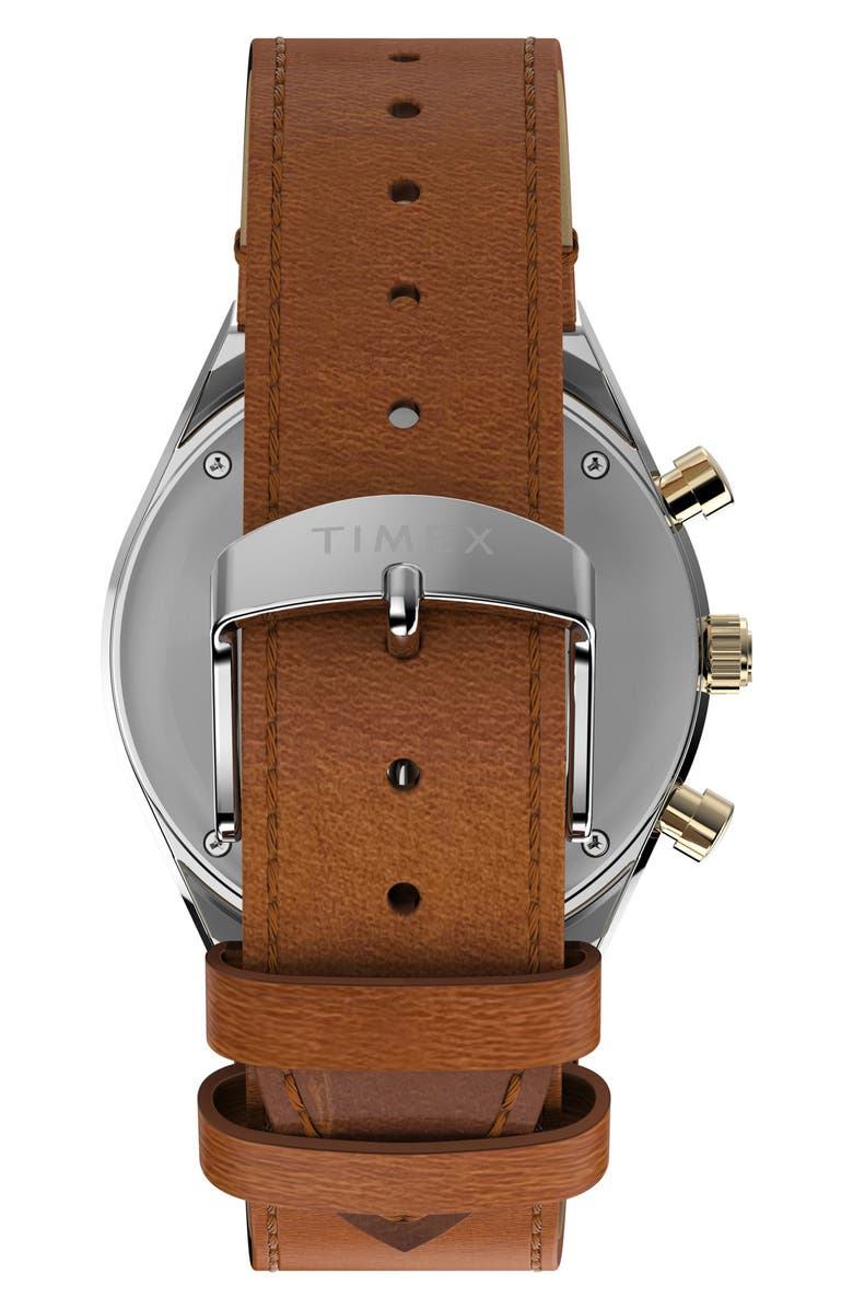 Timex<sup>®</sup> Q Chronograph Leather Strap Watch, 40mm, Alternate, color, Brown
