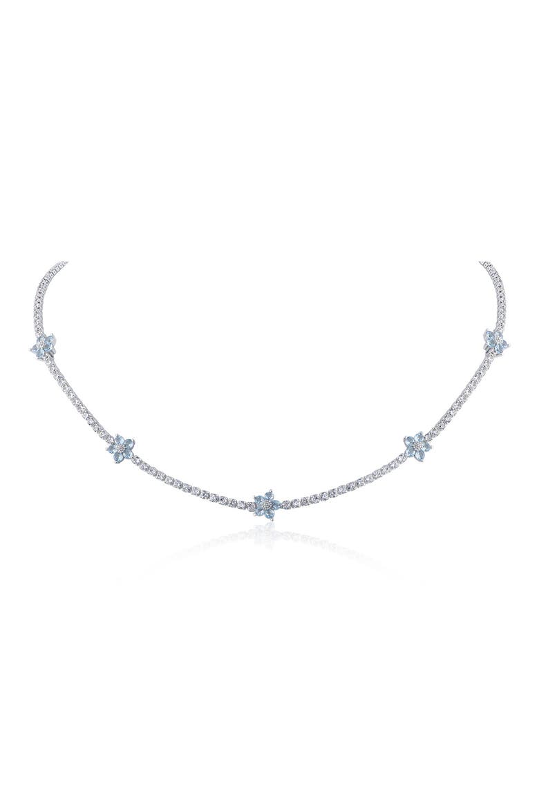 Stationed Flower Cubic Zirconia Necklace, Main, color, AQUA/ SILVER