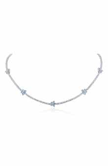 CZ by Kenneth Jay Lane Stationed Flower Cubic Zirconia Necklace