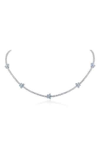 CZ by Kenneth Jay Lane Stationed Flower Cubic Zirconia Necklace